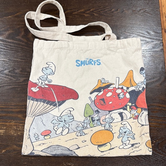 The Smurfs Handbags - 🌈The Smurfs Canvas Tote Bag - Beige with Colorful Print